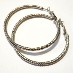Textured Silver Toned Hoop Earrings
